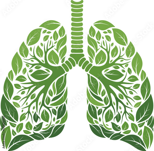 Human lungs shaped with green leaves for clean air concept