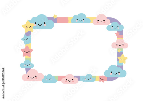 happy clouds and stars border frame in pastel colors