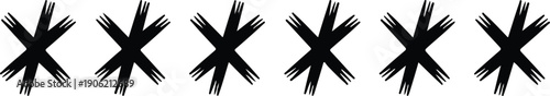 A simple black and white image showing six tally marks arranged in a horizontal line against a white background.