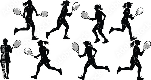 Collection of Female Dancers in Dynamic Ballet and Contemporary Poses, Dance Arc Silhouette Vector Illustration, Movement, Grace, and Artistic Performance Concept