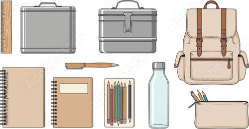 Sustainable eco friendly school stationery and backpack set