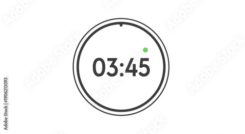 Digital clock showing 0345 time with a small green dot indicator in a circular frame, perfect for timekeeping and scheduling visuals