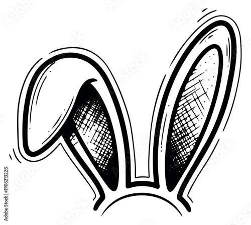 Hand drawn line art illustration of bunny ears depicting a festive accessory for Easter or a costume party
