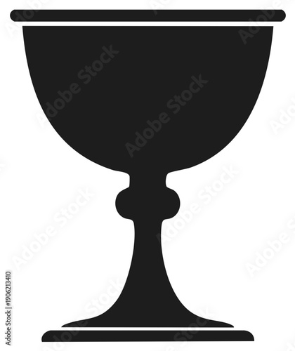 Silhouetted Chalice: A symbol of victory, award, trophy, medieval, goblet, ancient, religion, royalty or competition, depicted in bold black.