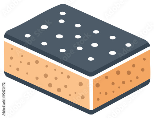 Isometric rectangular sponge with textured surface for cleaning and washing objects, surface care