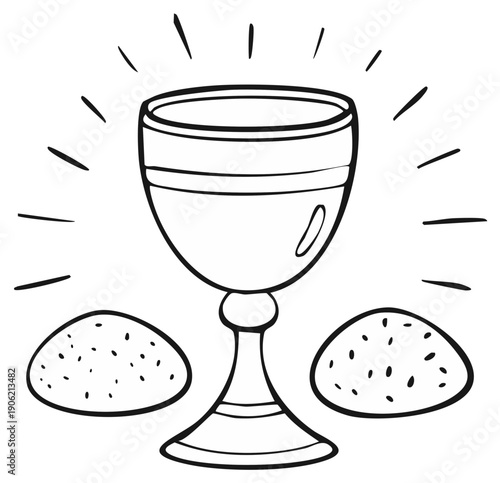 Eucharist chalice and host bread line art drawing religious sacrament symbol