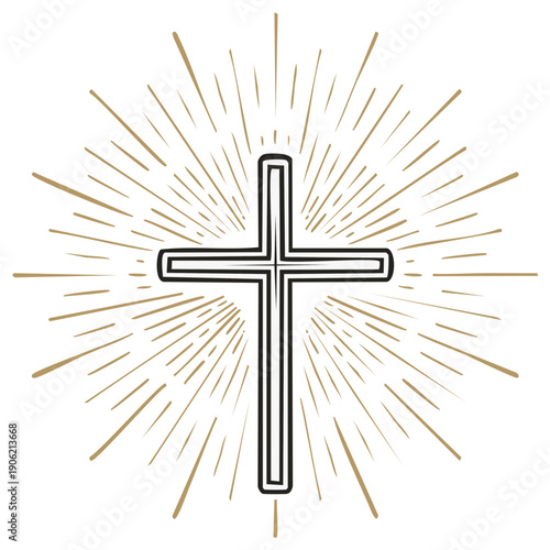 Christian cross design radiating light beams illustration concept symbol of faith religion belief hope salvation drawing graphics