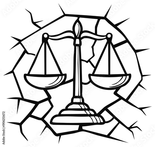 Cracked Scales of Justice Symbolizing Broken Legal System or Unbalanced Judgment