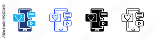 Social Media Multiple Style Icon Set Vector 