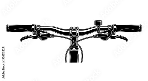 Front view of a bicycle handlebar with black grips and chrome frame on a transparent background