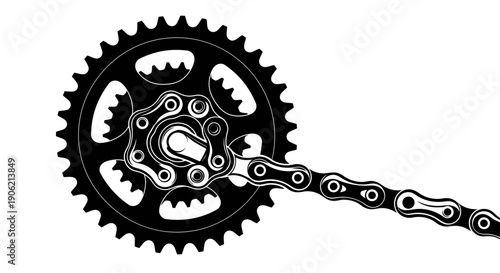A close-up of a bicycle gear and chain mechanism in action from a technical viewpoint