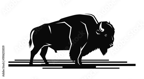 A majestic bison standing on horizontal lines in a simple graphic illustration
