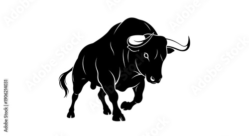 A black bull illustration showcasing aggressive posture and powerful stance