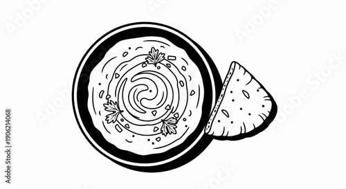 A bowl of yogurt with a missing slice viewed from directly above