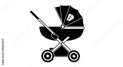 Baby stroller illustration with baby outline on hood viewed from the side