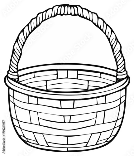 Handwoven Empty Round Basket with Arched Handle Outline