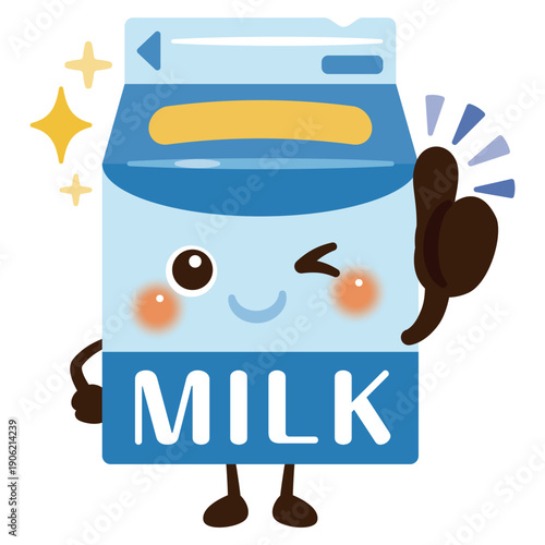 グッドサインを出す牛乳のキャラクターイラスト／Cute Milk Character Illustration Giving a Thumbs-Up