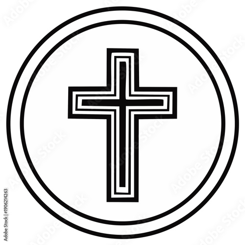 Simple Christian Cross Symbol in Circle, Religious Faith Sign, Christianity Icon