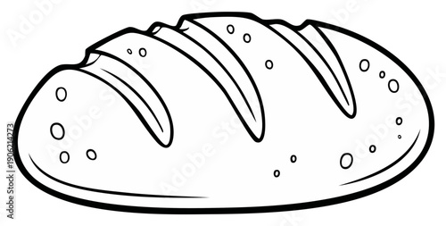 Simple Black and White Outline Drawing of Crusty Bread Loaf