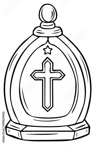 Traditional bishop's miter headdress with Christian cross and star outline drawing symbolizing faith and religion