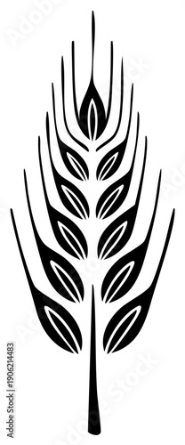 Stylized black wheat stalk graphic with abstract leaf shapes and pointed tips