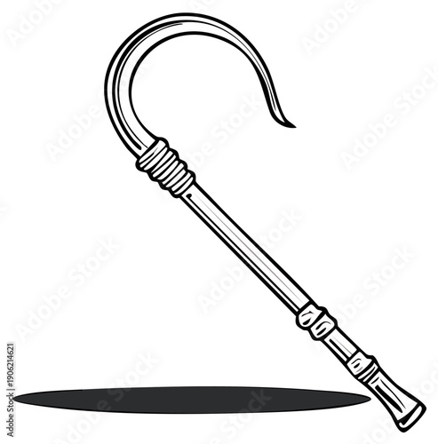 Graphic illustration of a crozier religious symbol in black and white.