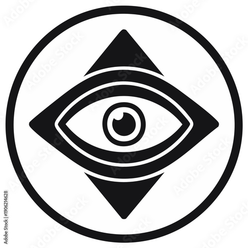 Abstract stylized eye symbol within a diamond and circle emblem for conspiracy, mystery, or surveillance concepts