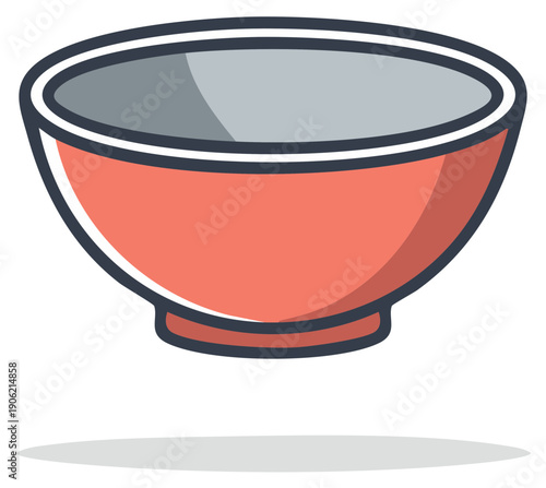 Simple illustration of a red ceramic bowl with a gray interior and a dark outline
