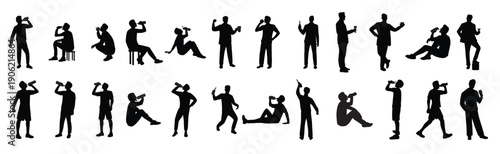 collection of vector silhouettes of men drinking 