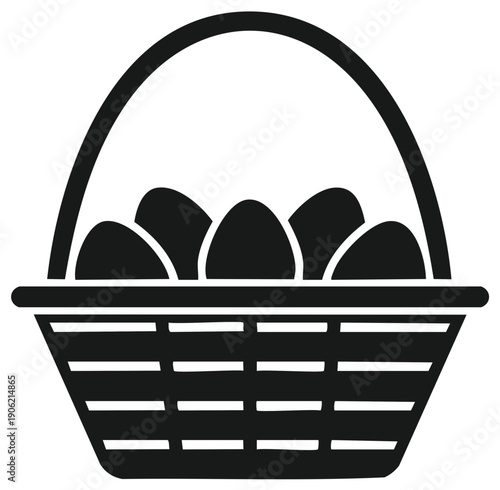 Easter Basket Filled With Eggs Silhouette Festive Spring Holiday Icon Celebration