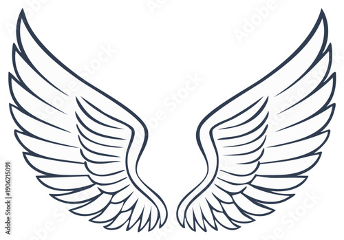 Line art illustration of spread wings design element, angel or bird concept