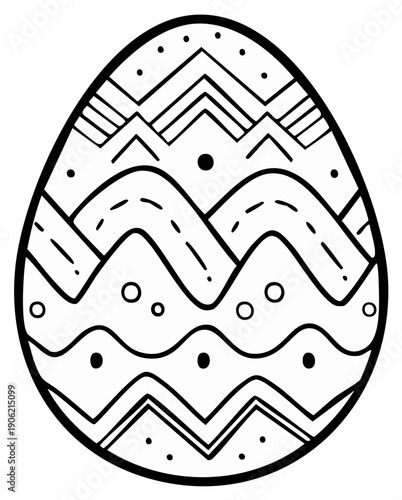 Hand drawn Easter egg with geometric patterns for coloring book page
