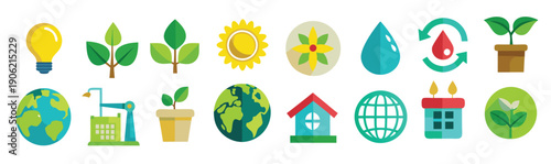 environment and sustainability icon set illustration