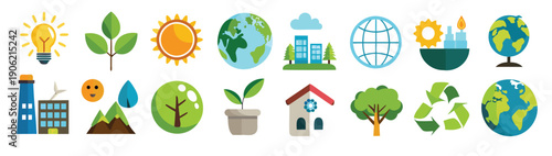 environment and sustainability icon set illustration