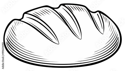 Hand Drawn Line Art of a Loaf of Bread with Scoring for Baking Illustrations and Menu Design