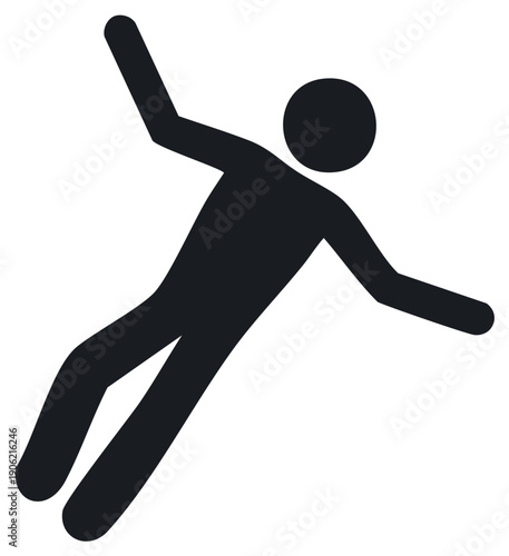 Simple black silhouette of a person in a dynamic falling or floating pose a universal human icon