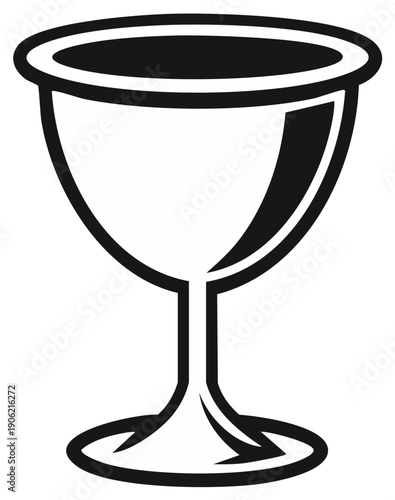 Stylized graphic illustration of a goblet or chalice, isolated, in black and white.