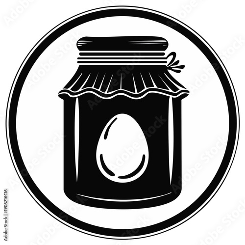 Black and White Icon of a Jar Containing an Egg Symbol Inside a Circle