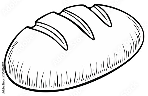 Illustration of a Freshly Baked Loaf of Bread Isolated On White, Doodle Style