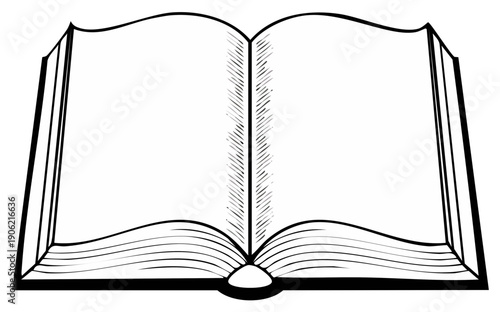 Open Blank Book Illustration with Sketchy Pages and Black Cover