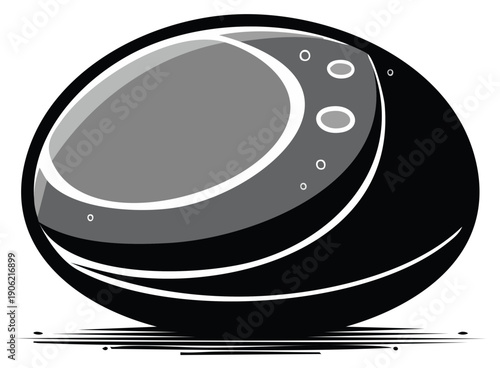 Abstract illustration of a smooth, glossy black stone with stylized reflections and subtle details