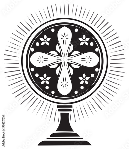 Religious Monstrance with Cross and Floral Details Shining Radiantly