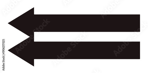 Icono de dos flechas negras paralelas apuntando hacia la izquierda sobre un fondo transparente para diseño gráfico y señalización.