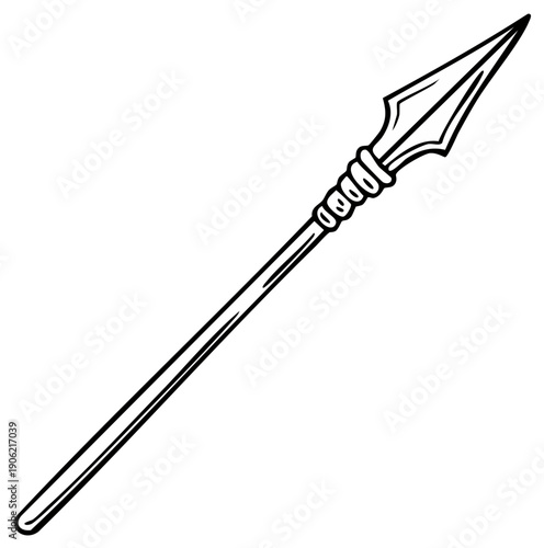 Hand-Drawn Spear Illustration Sharp Metal Weaponry Traditional Hunting Tool