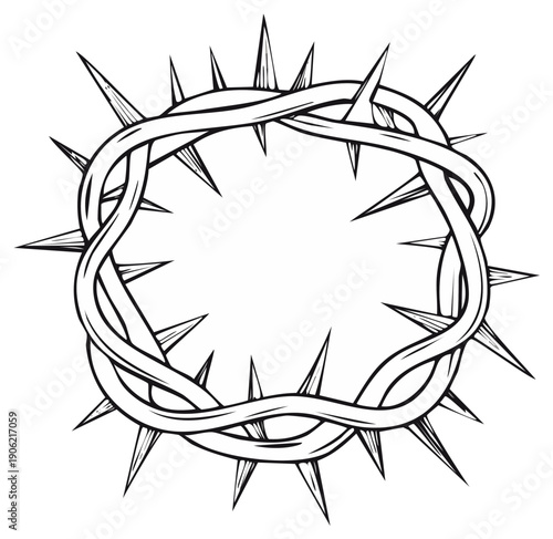 Intricate drawing of a crown of thorns, a symbol of suffering and sacrifice.