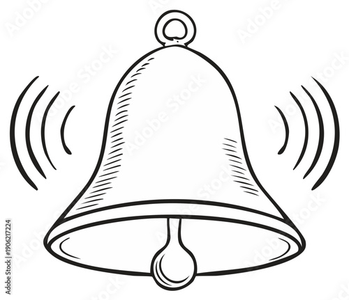 Ringing Bell Hand Drawn Outline Sketch Icon Vibrant Sound Waves Notification Alarm Alert Symbol