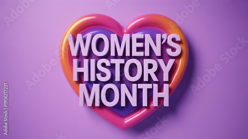 A heart with womens history month text on purple background