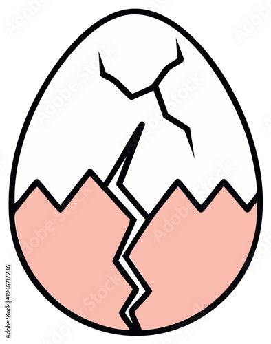 Cartoon illustration of a cracked egg with shell and pink egg yolk.