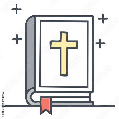 Stylized Christian Bible with Cross Symbol and Ribbon Bookmark