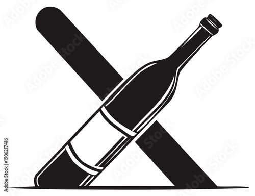 Wine bottle icon with X mark symbol. Prohibition of alcohol or banning alcoholic drinks.